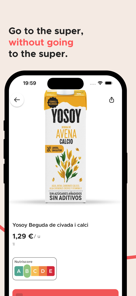 CityXerpa-App-Oberfläche, die eine Produktseite für die Lieferung von Hafermilch-Lebensmitteln anzeigt.