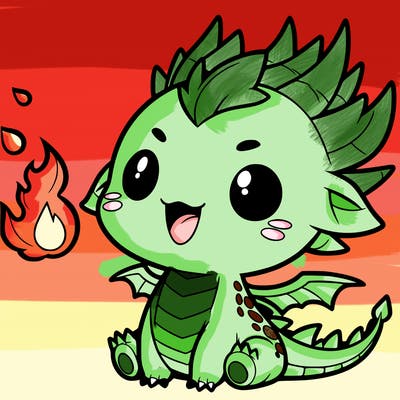 a cute dragon with fire out of mouth cute anime style