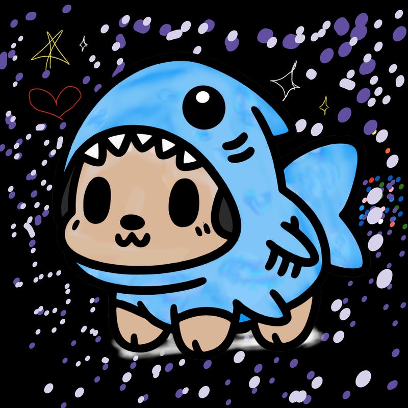 cute dog wearing a shark costume