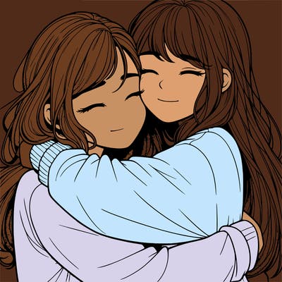realistic two girls hugging
