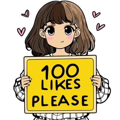 a girl holding a sign saying 100 likes please