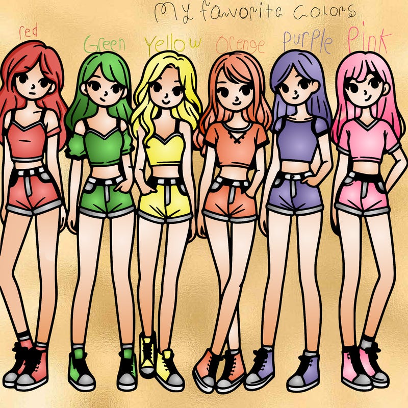 a group of girls wearing crop tops and shorts