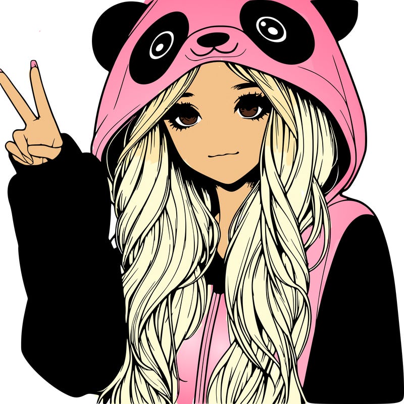 realistic girl with long hair wearing red panda onesie hold up the peace sign