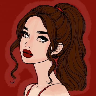 realistic girl with a ponytail on her hair and lips