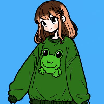 girl wearing frogging sweatshirt