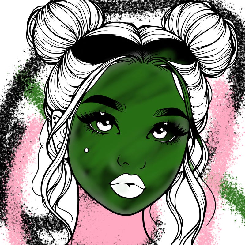 realistic girl with two buns on her hair and lips