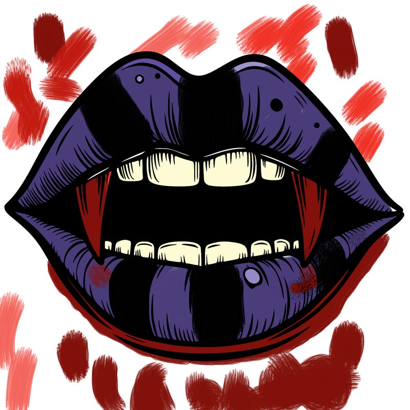 lips with vampire teeth