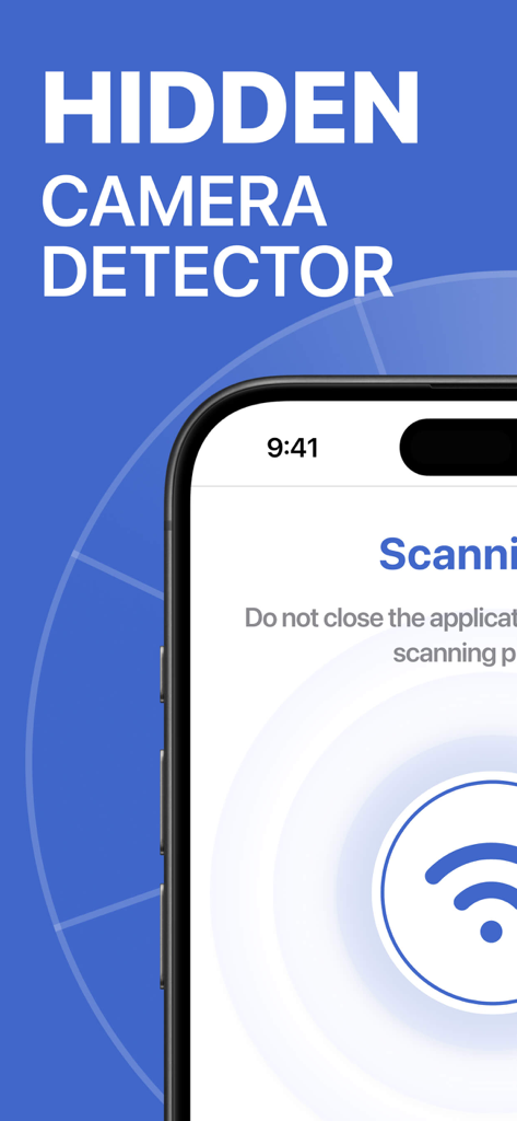 Screenshot of the Hidden Camera Detector app interface showing a Wi-Fi scanning screen for privacy protection