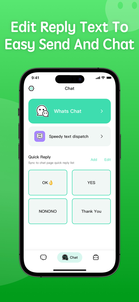 Interface of the Whats Web Duo app showing quick reply message templates and text dispatch features.