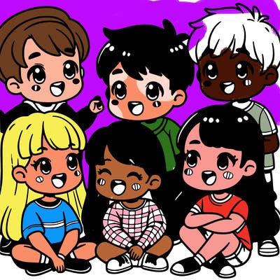 cute friends group talking and laughing