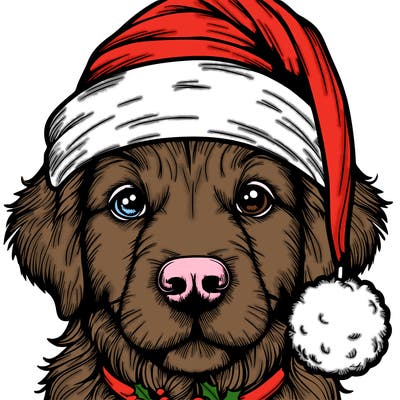 realistic dog with a christmas hat