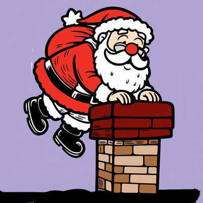 santa climbing down a chimney