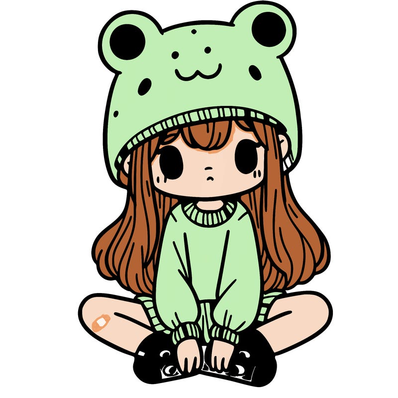 a girl wearing a frog hat and some frog socks