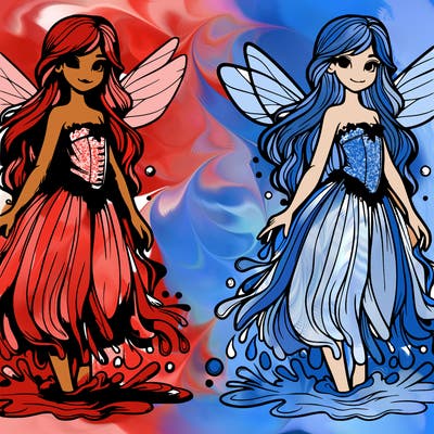 realistic fairy with waterlike dress