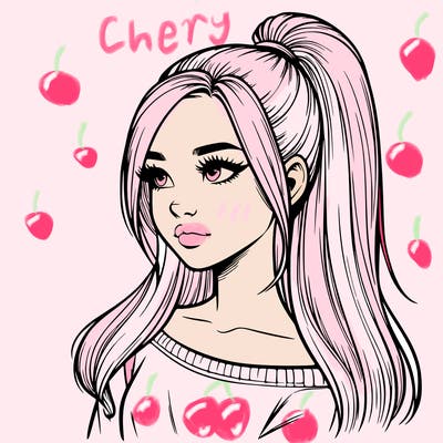 realistic girl with a high ponytail