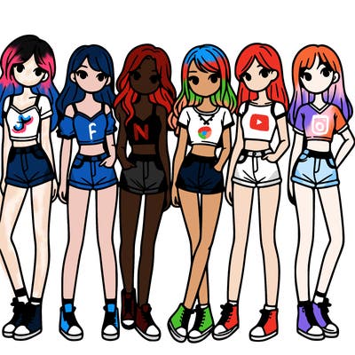 a group of girls wearing crop tops and shorts