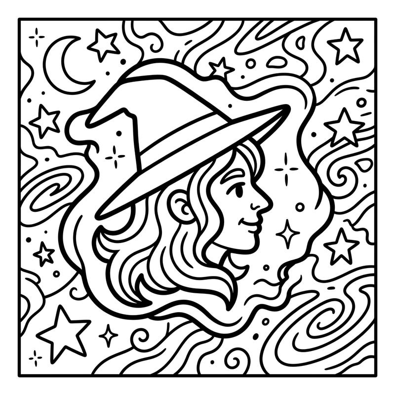 Embark on an interstellar coloring journey with this delightful Witch Head Nebula design, specially crafted for toddlers. Its friendly witch profile, chunky lines, and large shapes make it perfect for tiny artists to explore space with their favorite colors.