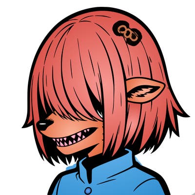 sharp teeth deer man with bob haircut