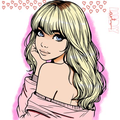 realistic girl with bangs looking over her shoulder