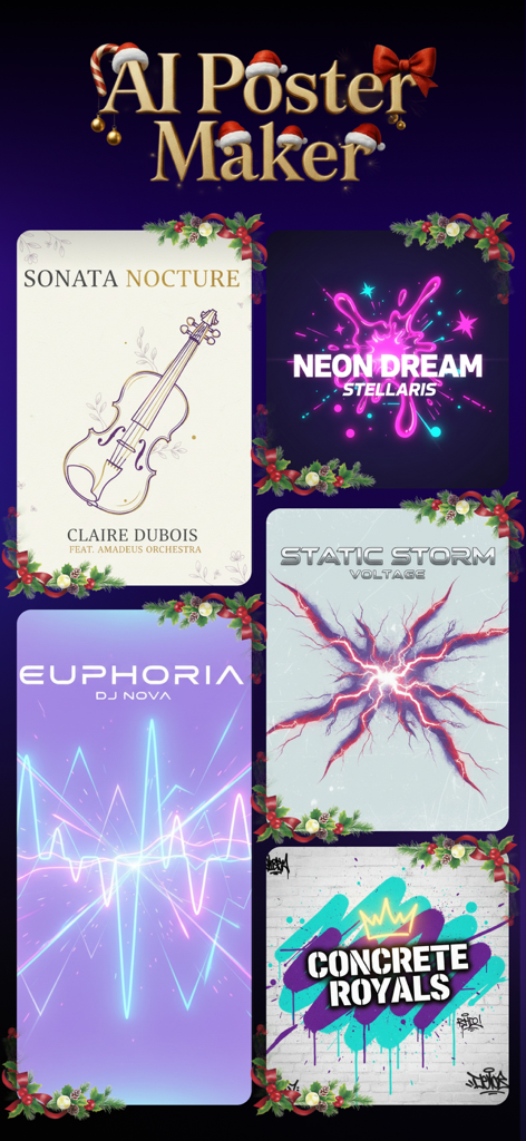 Showcase of AI-generated poster designs in various artistic styles