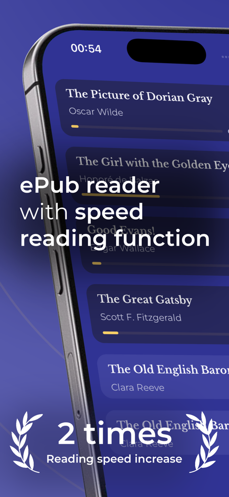 Readly: EPUB Speed Reading - Interface of the Readly app showing an EPUB book library with a speed reading feature