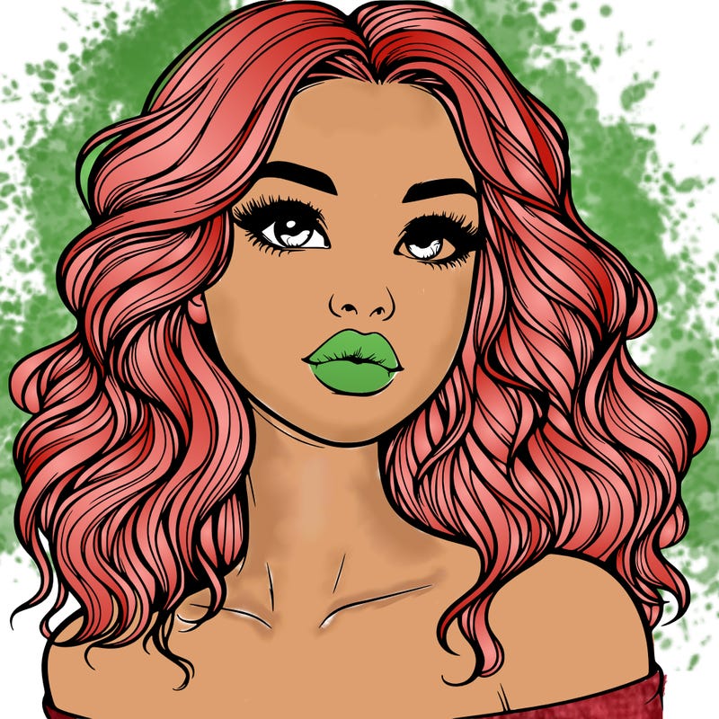 realistic girl with wavy hair and lips