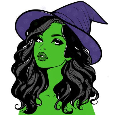 realistic witch girl with wavy hair and lips