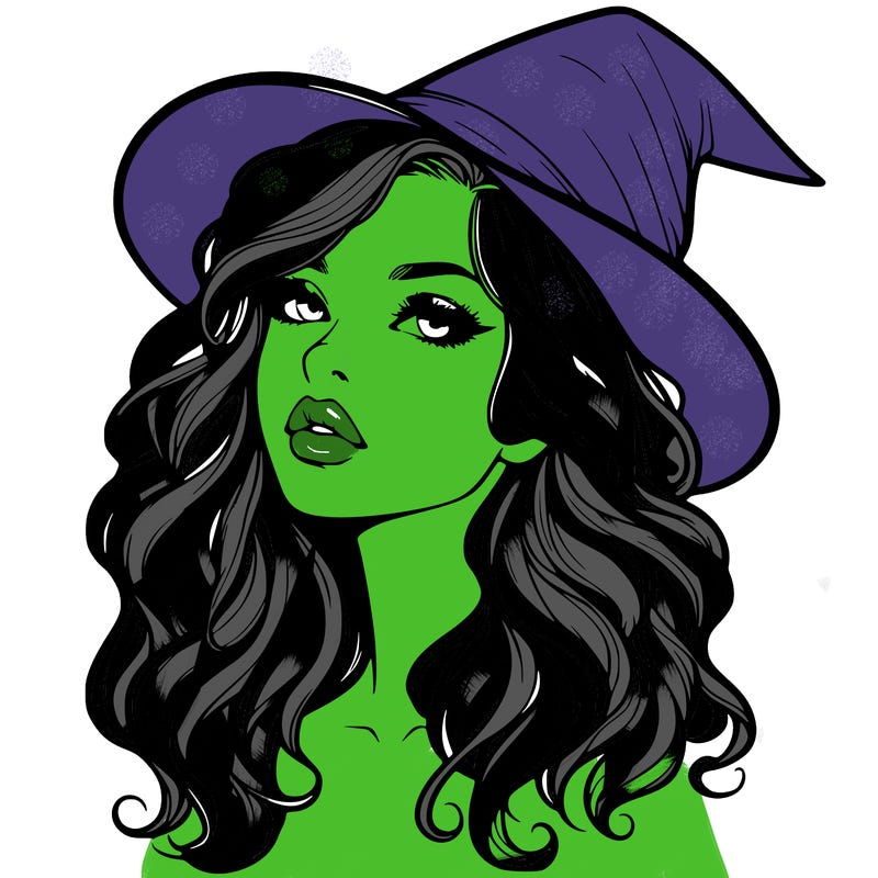 realistic witch girl with wavy hair and lips