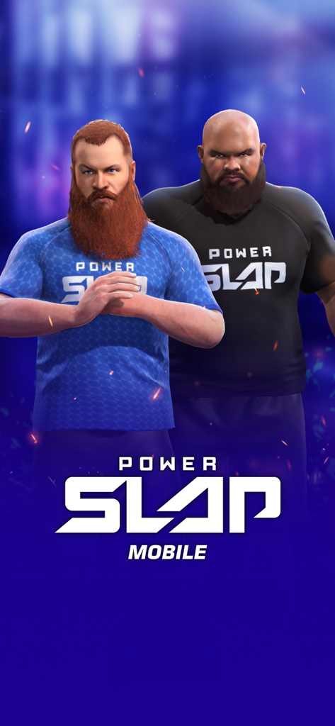 Power Slap - Deux combattants de gifle barbus dans une œuvre promotionnelle pour le jeu Power Slap Mobile