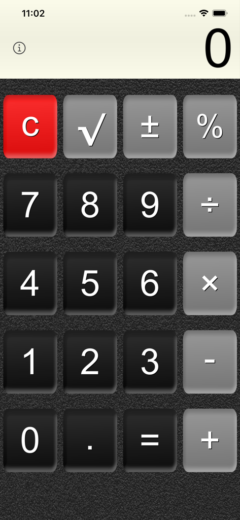 Basic Calculator plus app interface with large buttons and clear display