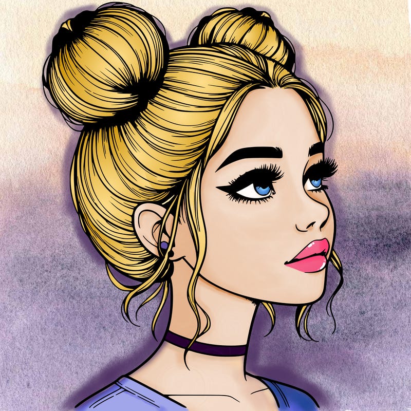 realistic girl with buns on the top of her head