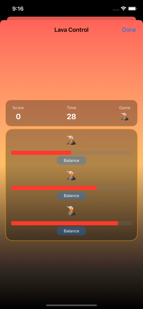 Volcano Vault: Erupting Riches - Una captura de pantalla de la interfaz de Control de Lava en la aplicación Volcano Vault que muestra barras de progreso y estadísticas del juego.
