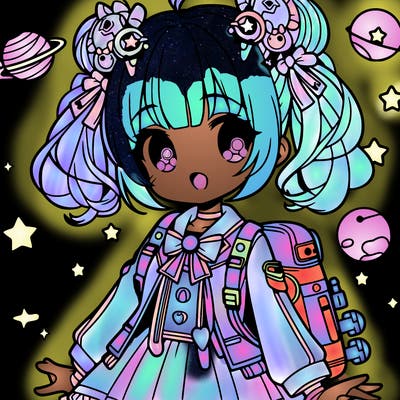 cute anime girl with space accessories