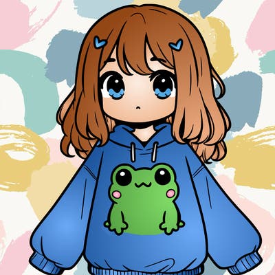 girl wearing frogging sweatshirt