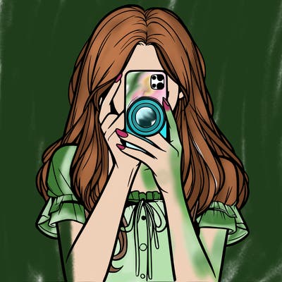 a realistic girl holding her phone taking pictures