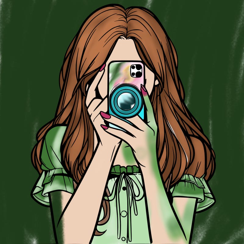 a realistic girl holding her phone taking pictures