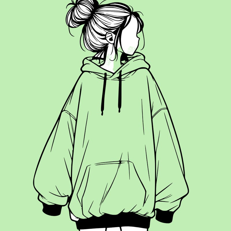realistic girl with a oversized sweatshirt on and a bun