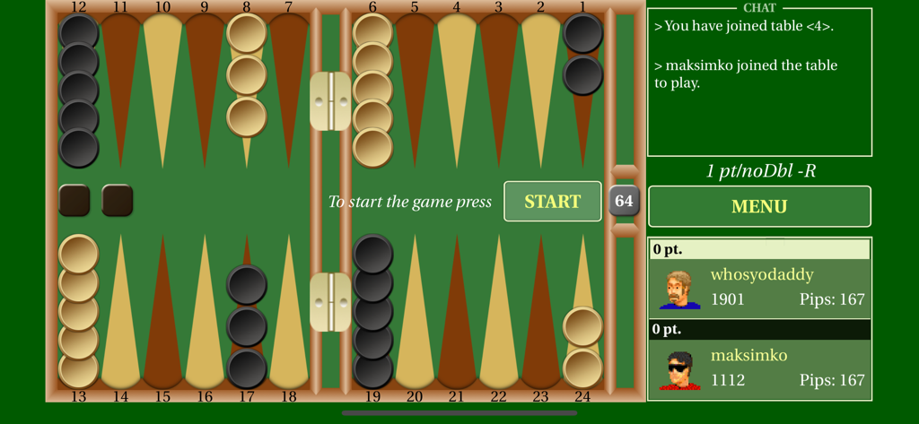 Backgammon Live - Backgammon Live mobile app interface showing a classic green board with checkers and player chat
