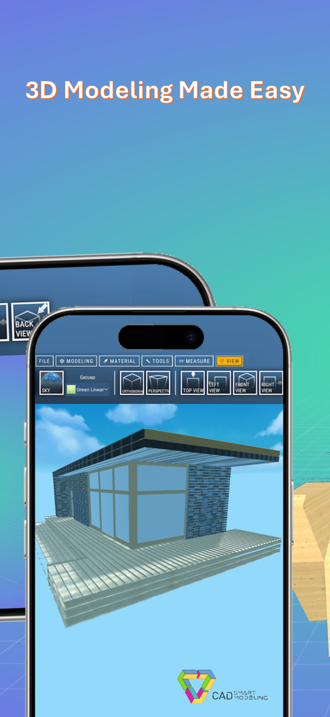 CAD Smart Modeling – 3D CAD - A modern architectural 3D house model displayed on a smartphone using the CAD Smart Modeling app.