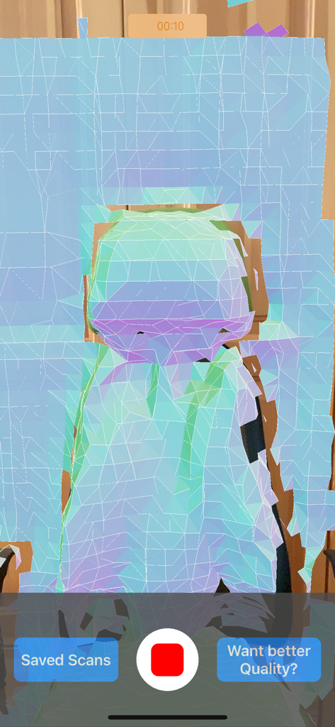 LiDAR Scanner 3D - 物理的なオブジェクトのデジタルメッシュ表現をキャプチャしているLiDAR Scanner 3Dアプリのスクリーンショット