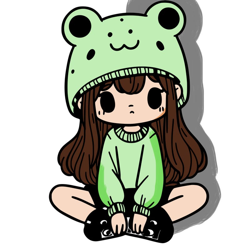 a girl wearing a frog hat and some frog socks