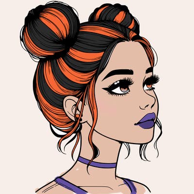 realistic girl with buns on the top of her head