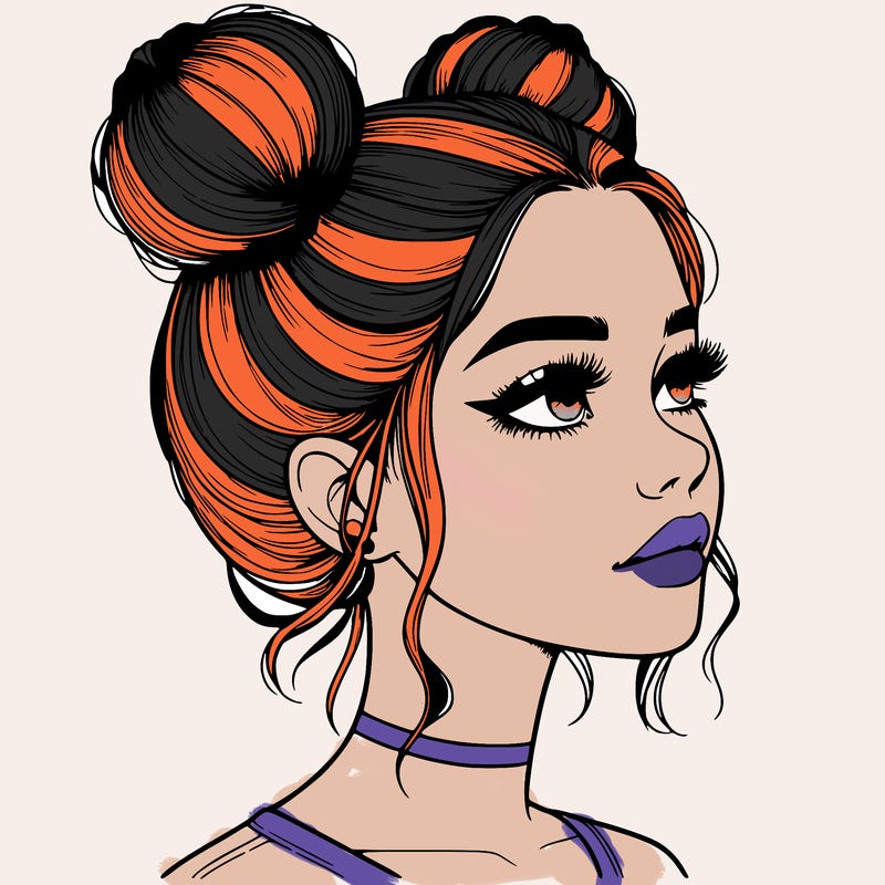 realistic girl with buns on the top of her head