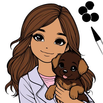 realistic girl holding a cute puppy