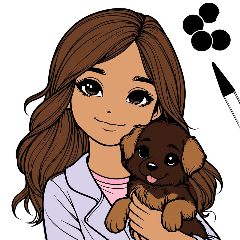 realistic girl holding a cute puppy