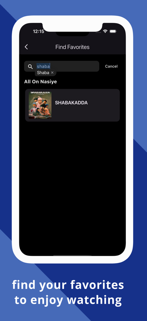 Search interface of the Nasiye app showing movie results for Somali content
