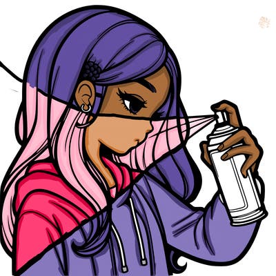 a realistic girl spray painting