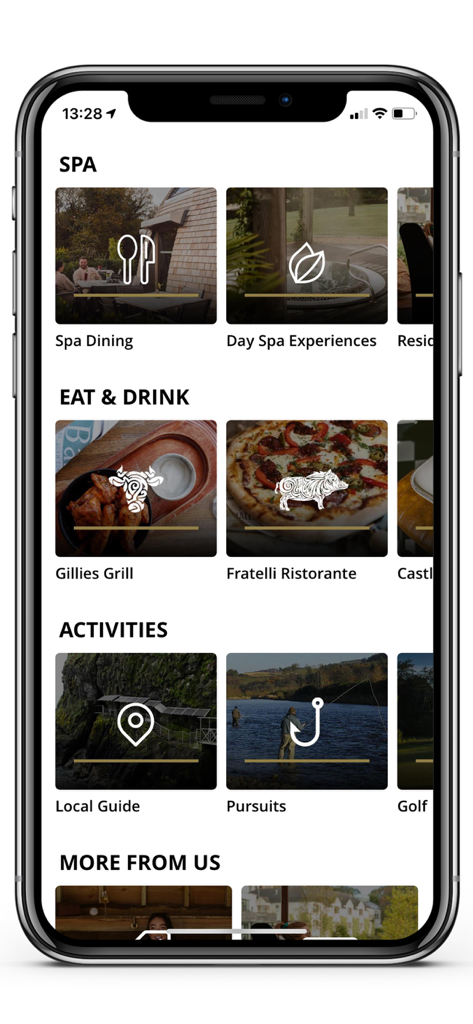 Galgorm Collection - Galgorm Collection app dashboard featuring spa dining and activity options