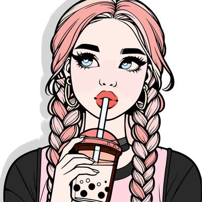 realistic girl with braided hair drinking boba