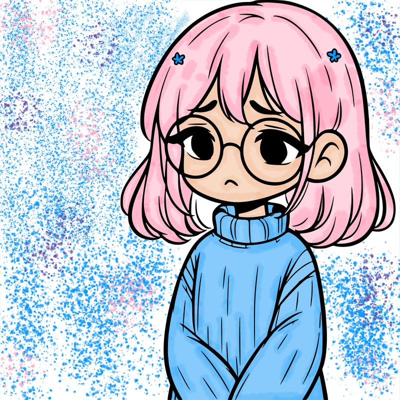 sad girl with glasses in a sweater